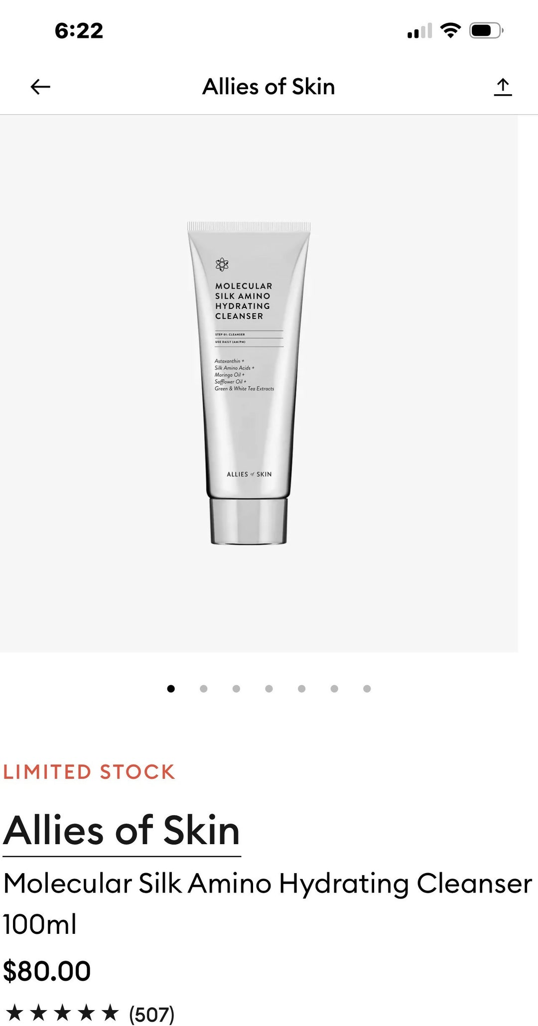 ALLIES OF THE SKIN MOLECULAR SILK AMINO HYDRATING CLEANSER BRAND NEW