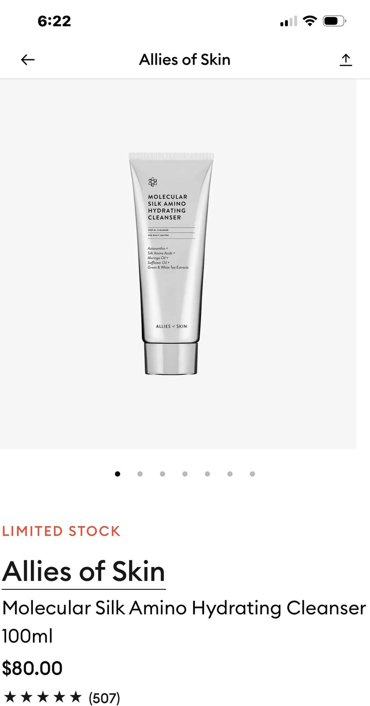 ALLIES OF THE SKIN MOLECULAR SILK AMINO HYDRATING CLEANSER BRAND NEW