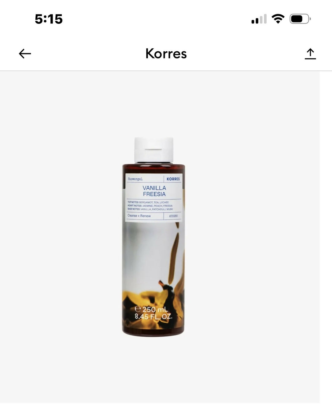 KORRES RENEWING BODY CLEANSER IN PURE COTTON BRAND NEW