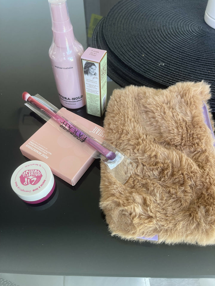 FUR BAG WITH MAKEUP GOODIES