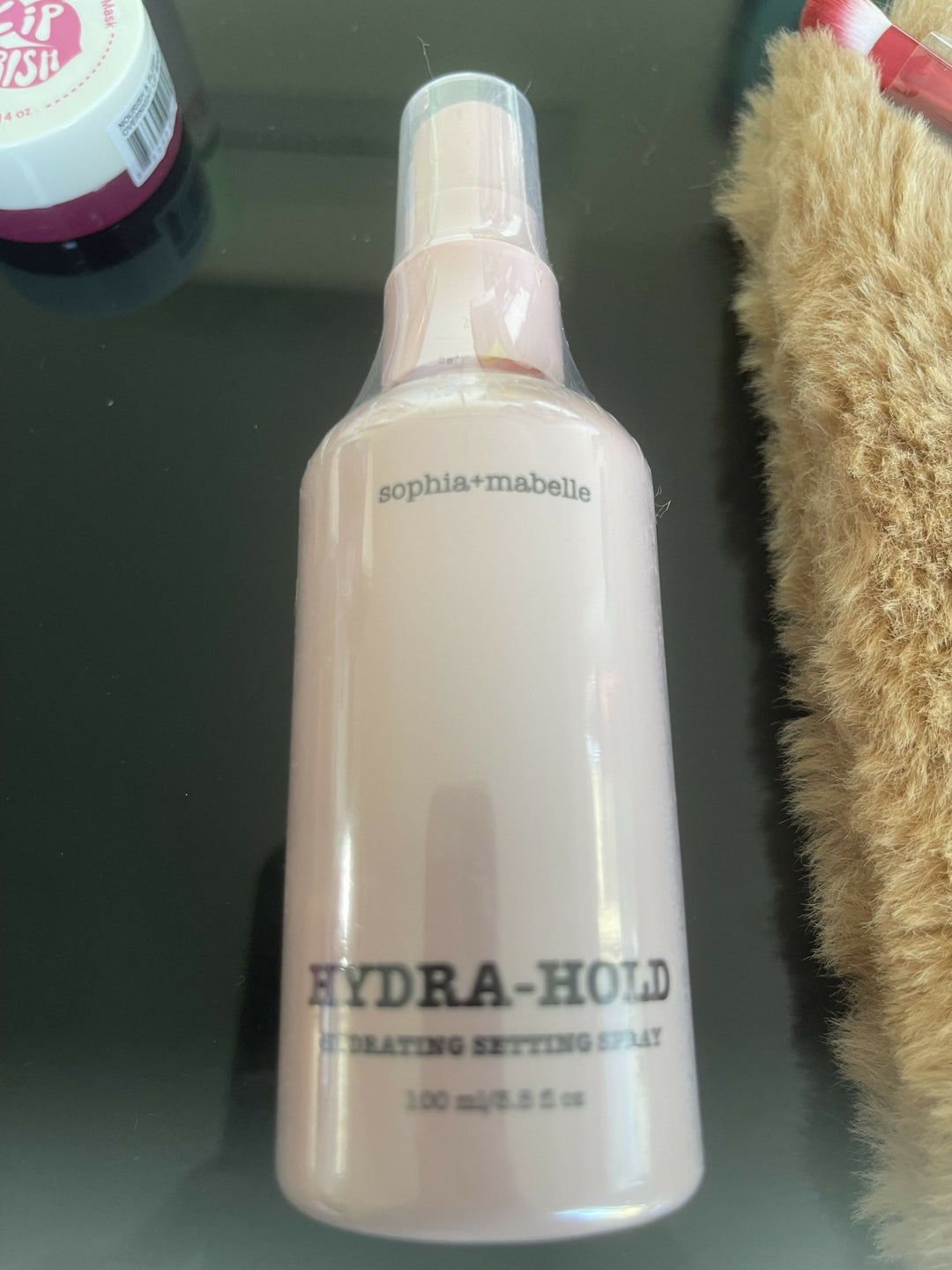 FUR BAG WITH MAKEUP GOODIES