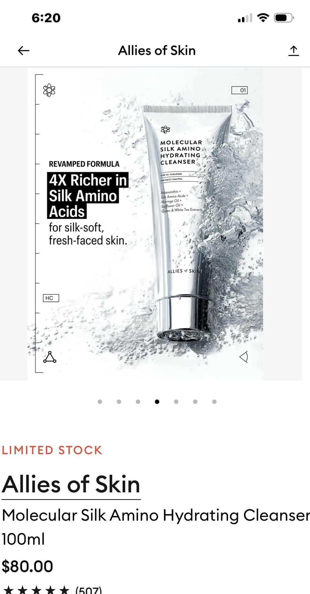 ALLIES OF THE SKIN MOLECULAR SILK AMINO HYDRATING CLEANSER BRAND NEW