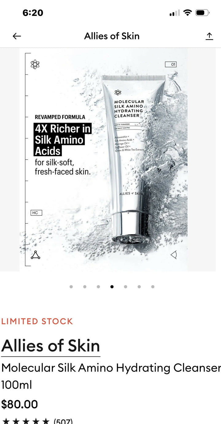 ALLIES OF THE SKIN MOLECULAR SILK AMINO HYDRATING CLEANSER BRAND NEW